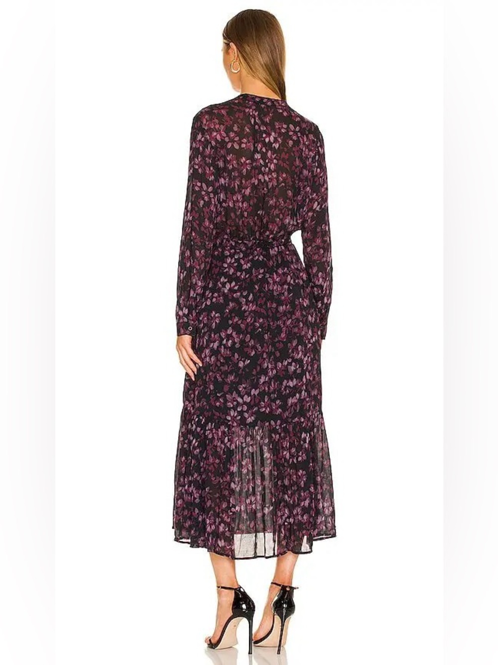 Bella Dahl Ruffle Hem Shirt Dres Purple Black Floral - Picture 2 of 9